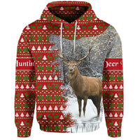 Dear Hunting Christmas Hoodie Red Vibes LT8 - Wonder Print Shop