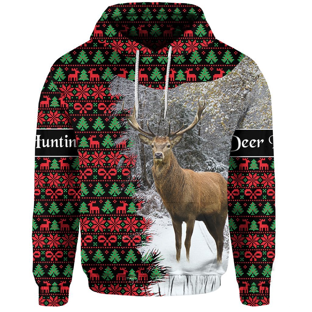 Dear Hunting Christmas Hoodie Black LT8 - Wonder Print Shop