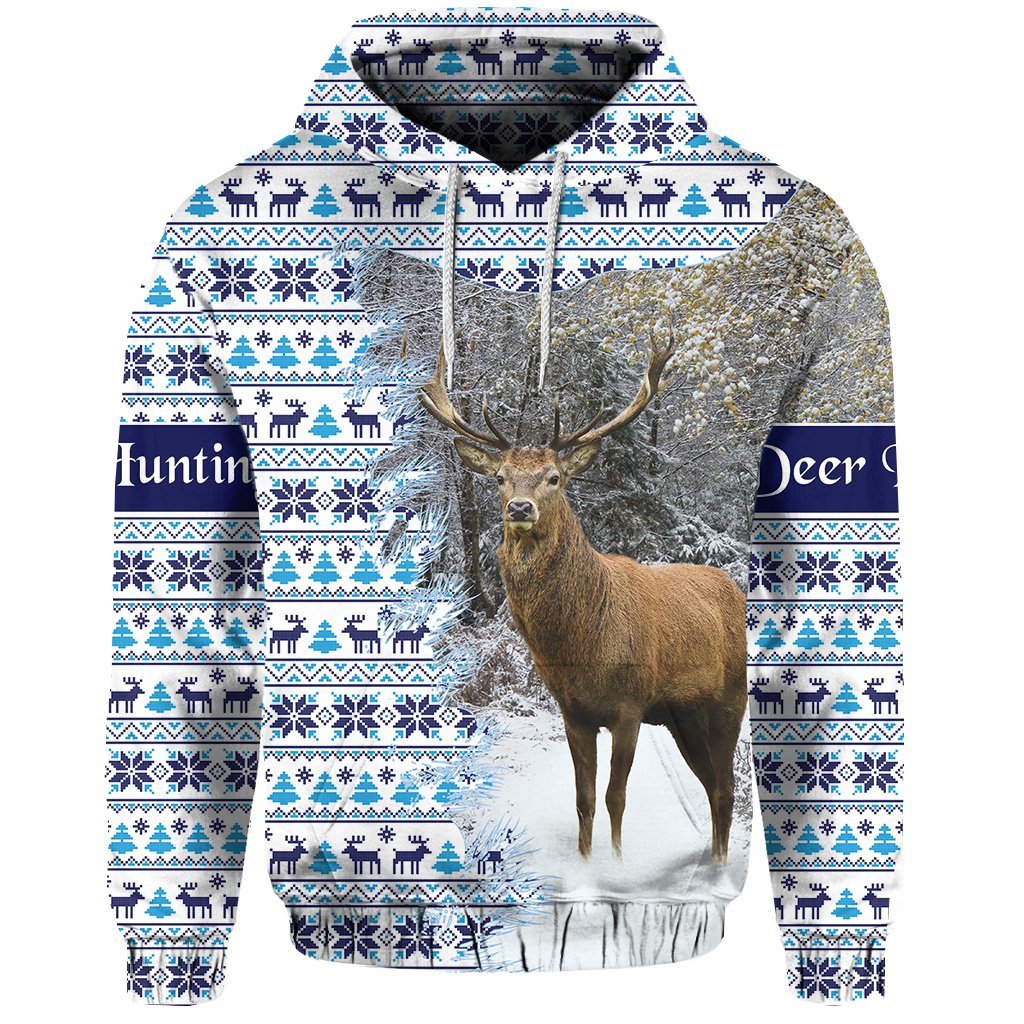 Dear Hunting Christmas Hoodie White LT8 - Wonder Print Shop