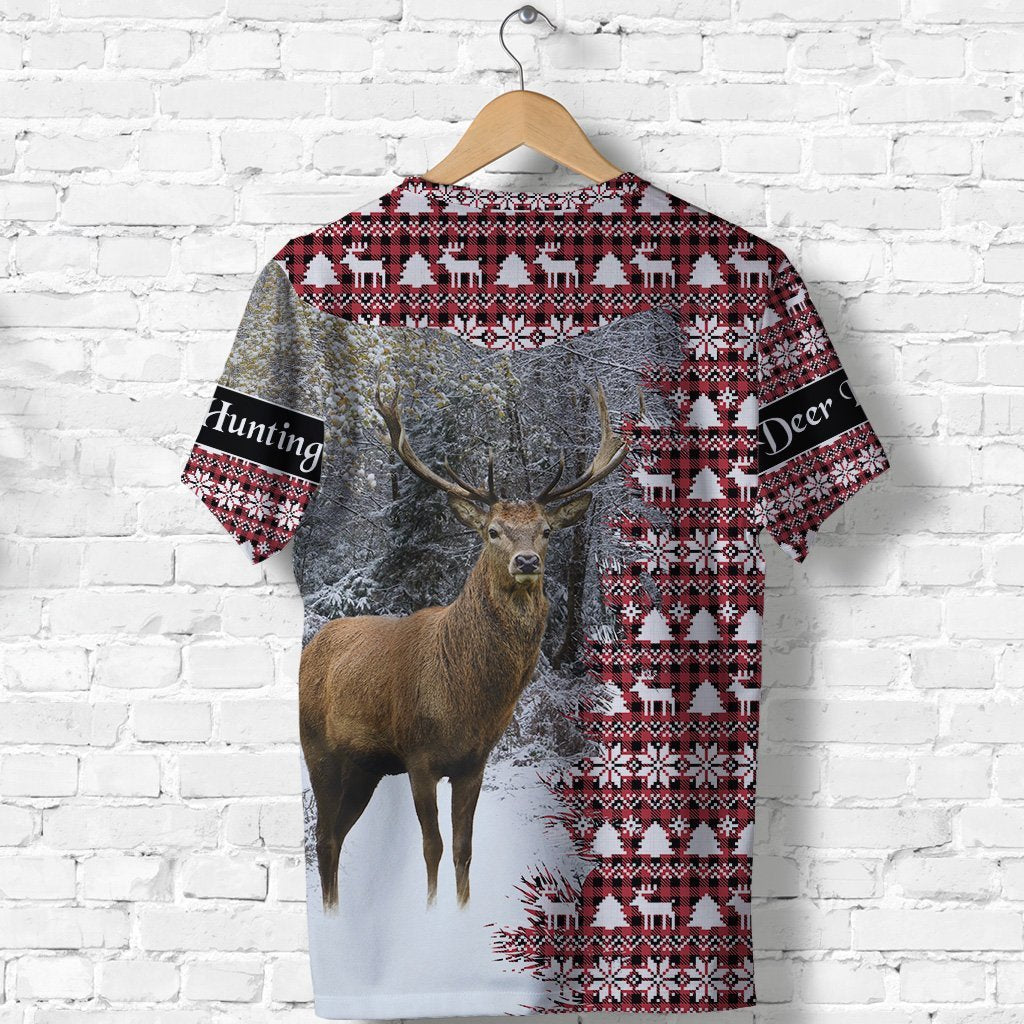 Dear Hunting Christmas T Shirt Red White LT8 - Wonder Print Shop