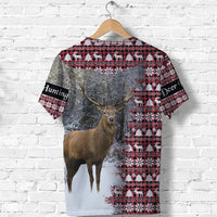 Dear Hunting Christmas T Shirt Red White LT8 - Wonder Print Shop