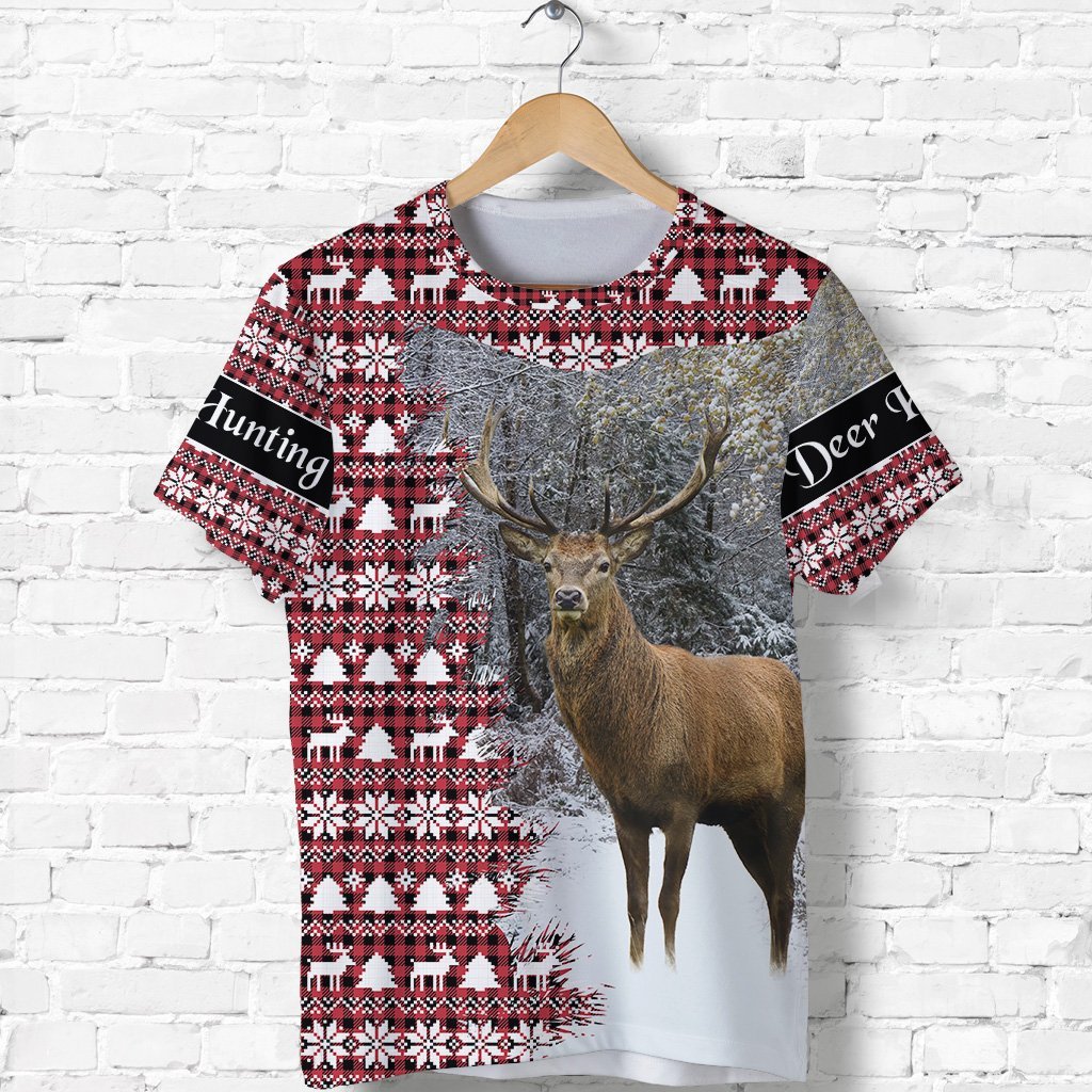 Dear Hunting Christmas T Shirt Red White LT8 - Wonder Print Shop