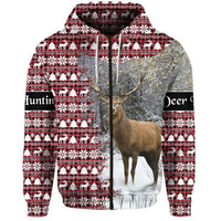 Dear Hunting Christmas Zip Hoodie Red White LT8 - Wonder Print Shop