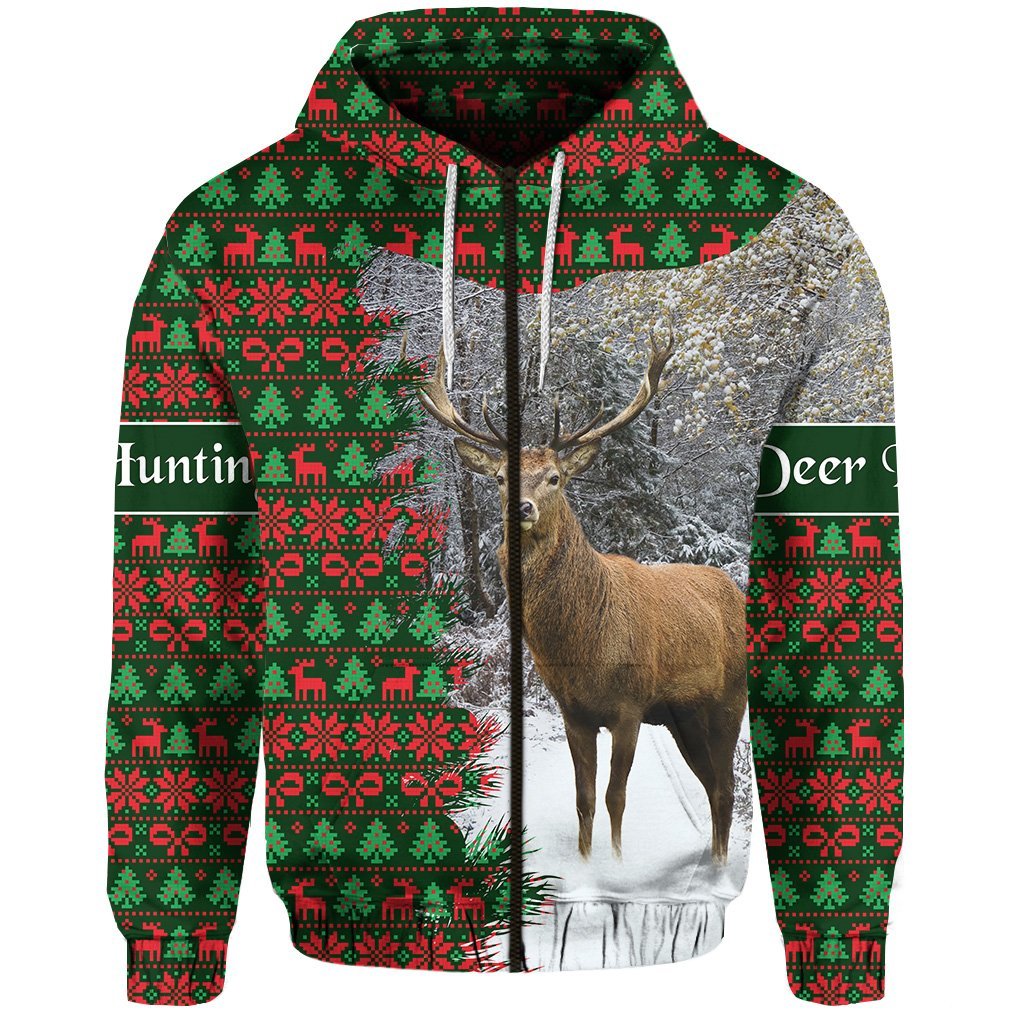 Dear Hunting Christmas Zip Hoodie Green LT8 - Wonder Print Shop