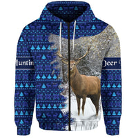Dear Hunting Christmas Zip Hoodie Navy LT8 - Wonder Print Shop
