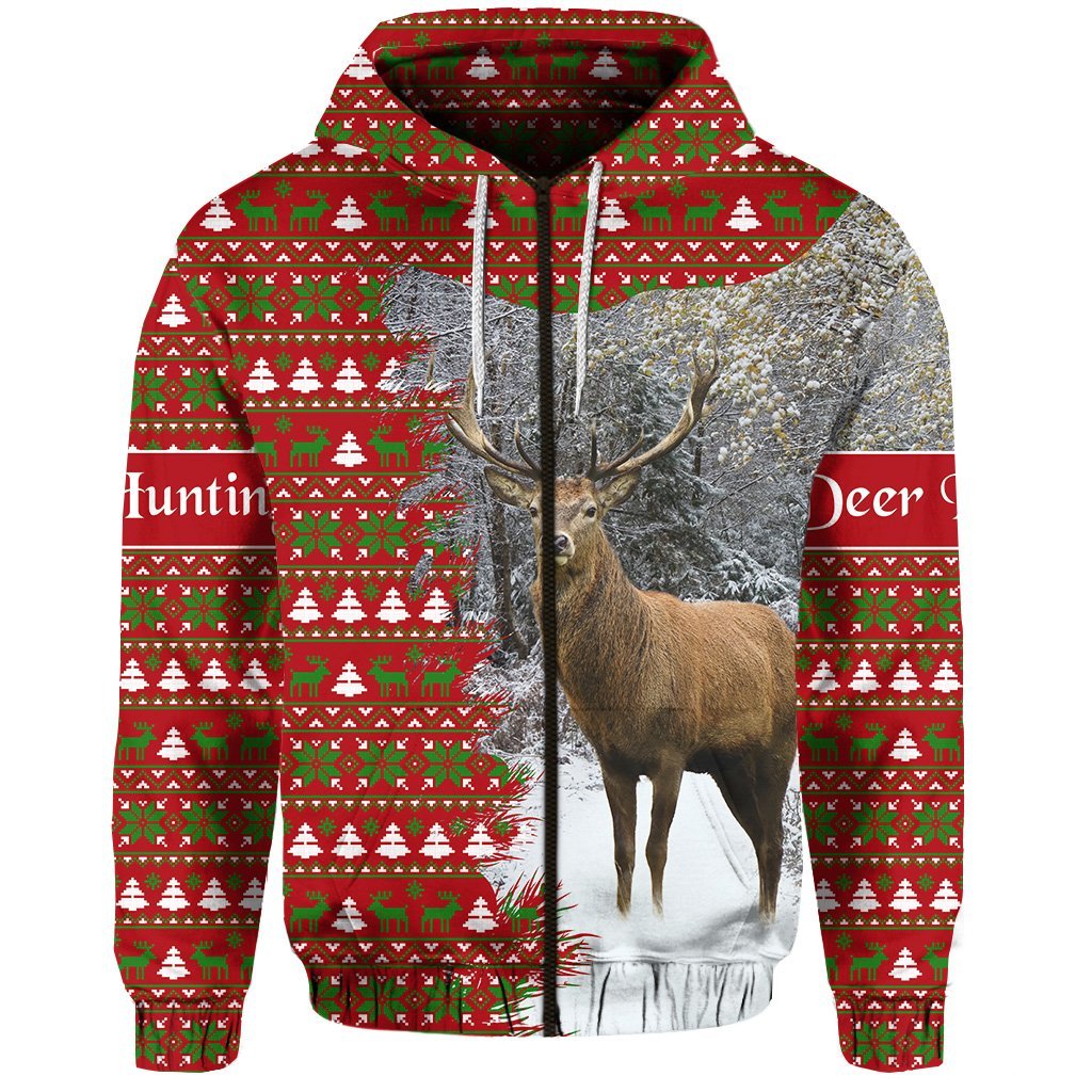 Dear Hunting Christmas Zip Hoodie Red Vibes LT8 - Wonder Print Shop