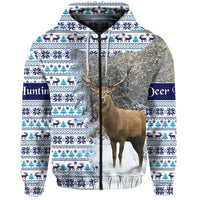 Dear Hunting Christmas Zip Hoodie White LT8 - Wonder Print Shop