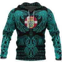 Viking Denmark Hoodie Valknut of Odin Cyan RLT12 - Wonder Print Shop
