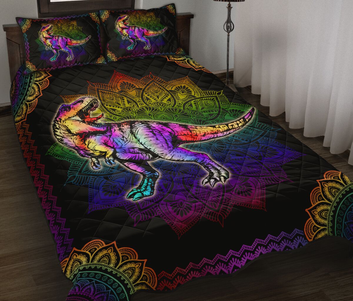 Dinosaur Mandala Fullcolor Style Quilt Bed Set - Wonder Print Shop