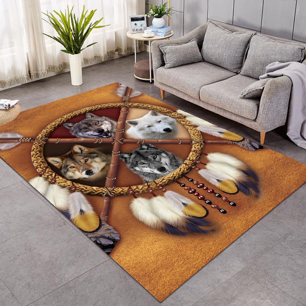 Wolf Dreamcatcher Native American Area Rug LT10 - Wonder Print Shop
