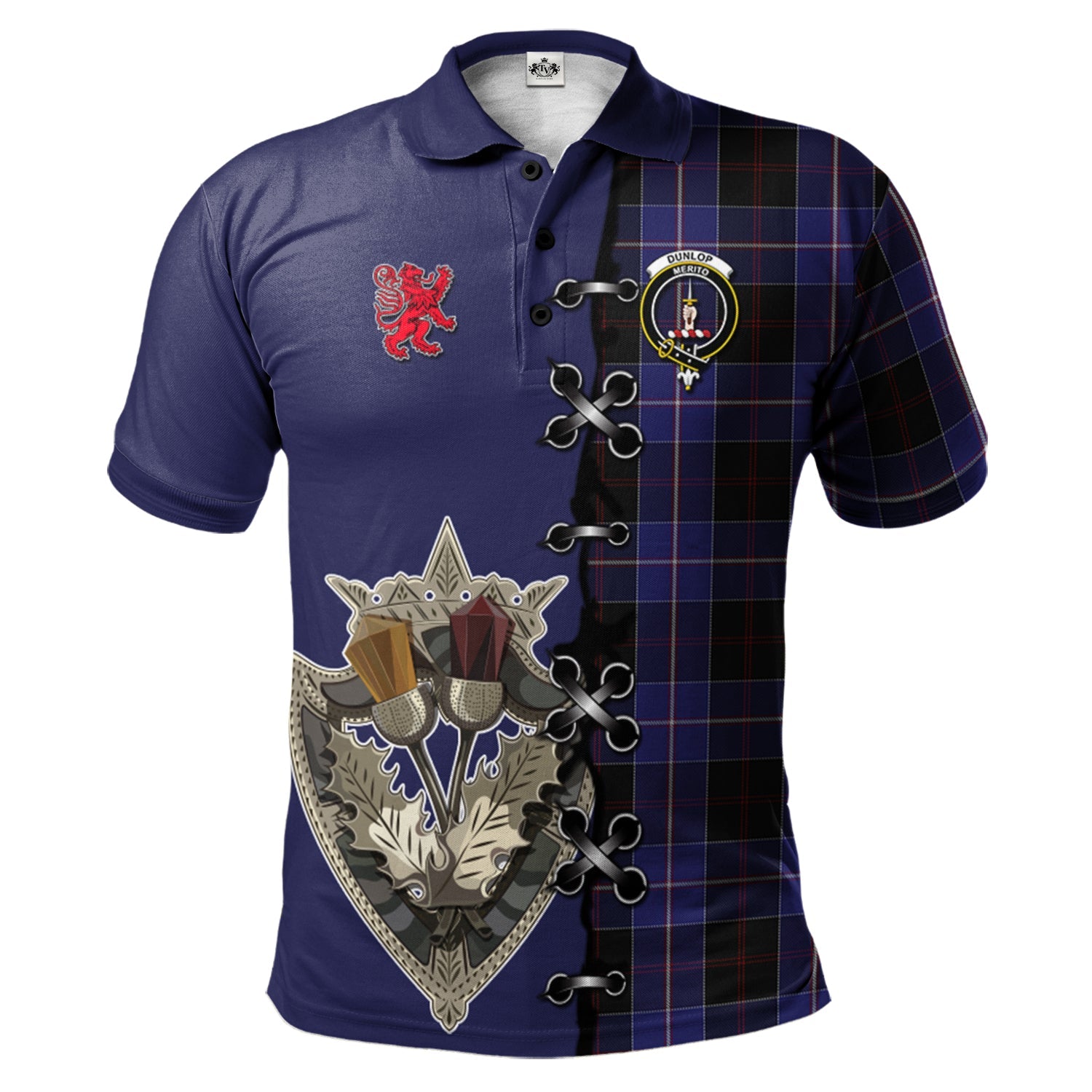 scottish-dunlop-clan-crest-tartan-lion-rampant-and-celtic-thistle-polo-shirt