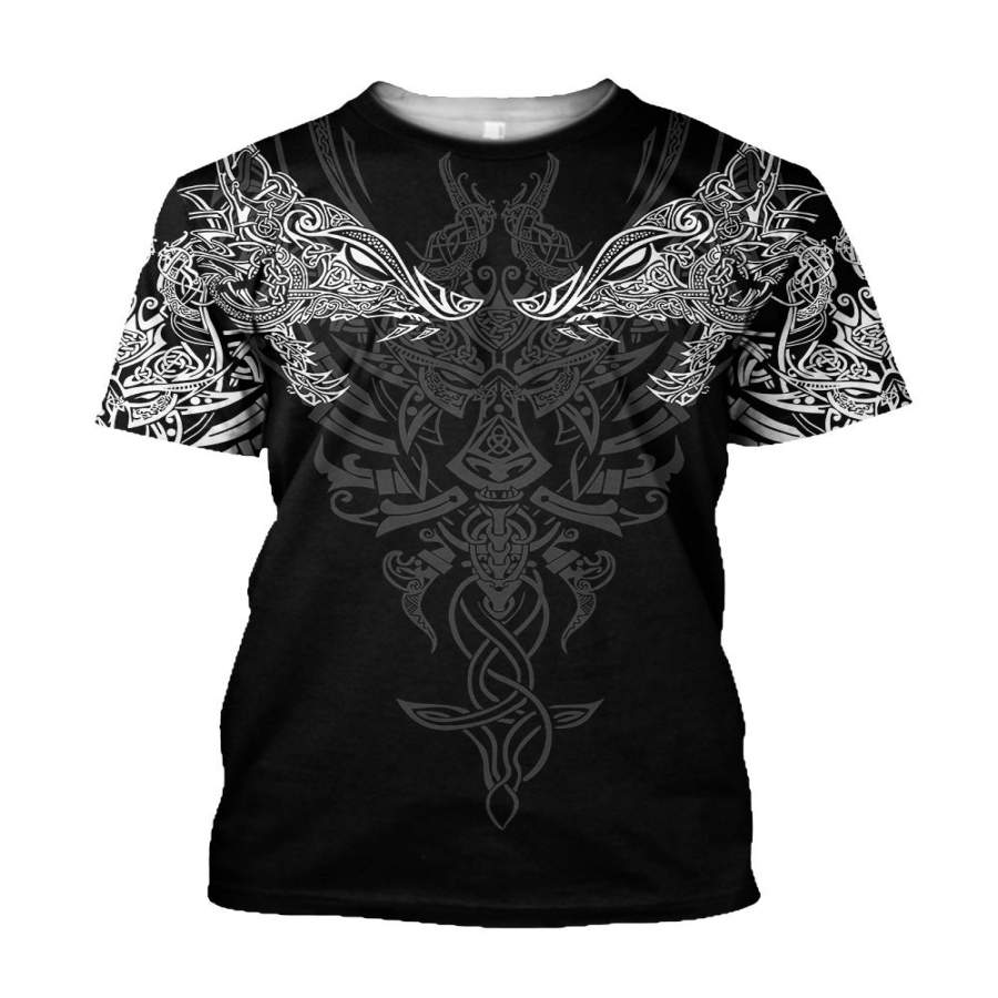 Viking Clothing Geki and Freki Viking Wolf 3D Over Printed T Shirt RLT12 - Wonder Print Shop
