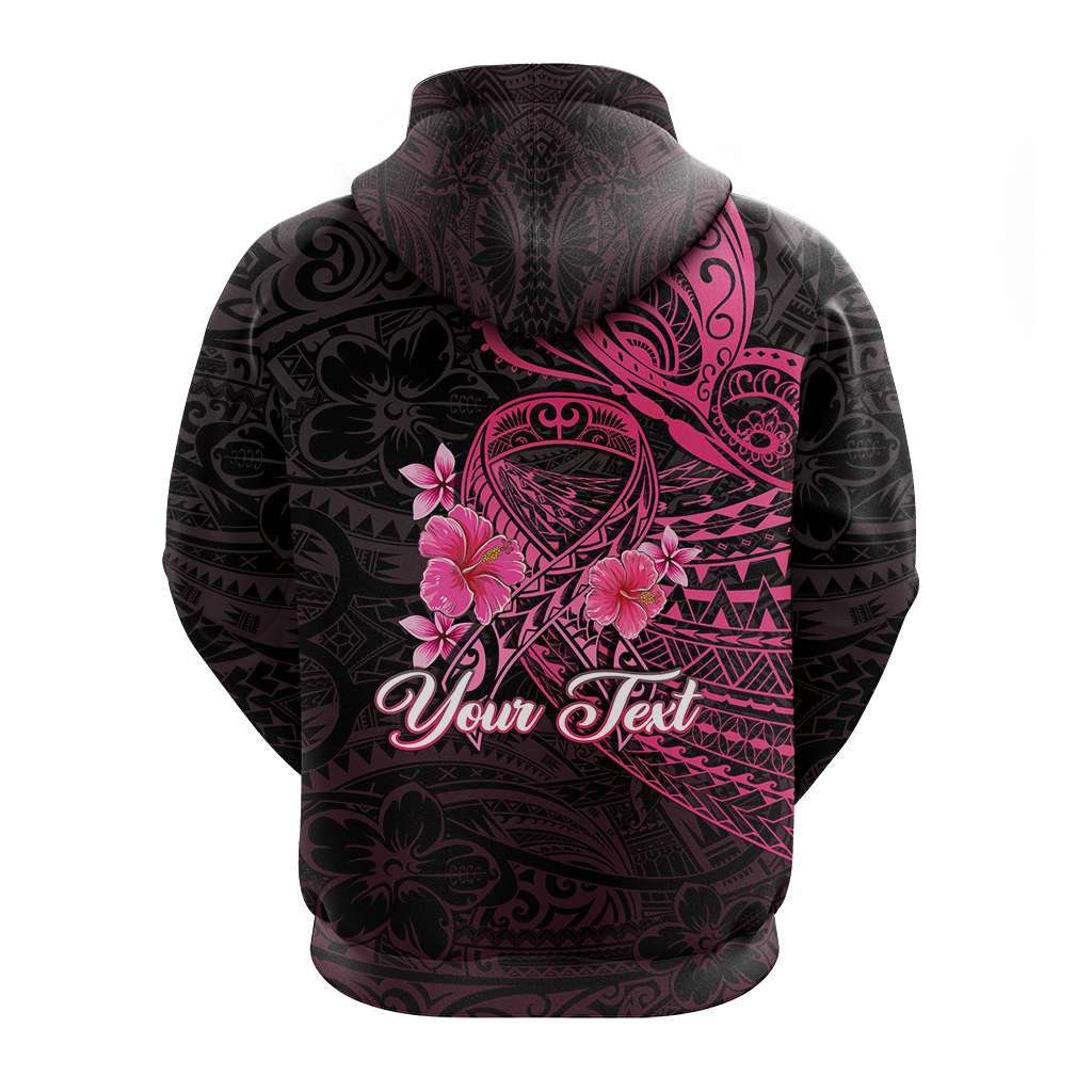 Custom Personalised Breast Cancer Pink Ribbon Butterfly Polynesian Black Version Hoodie LT12 - Wonder Print Shop