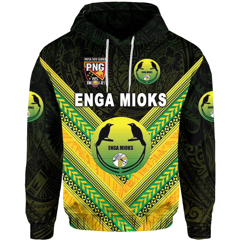 Custom Papua New Guinea Enga Mioks Hoodie Rugby Original Style Black, Custom Text And Number LT8 - Wonder Print Shop