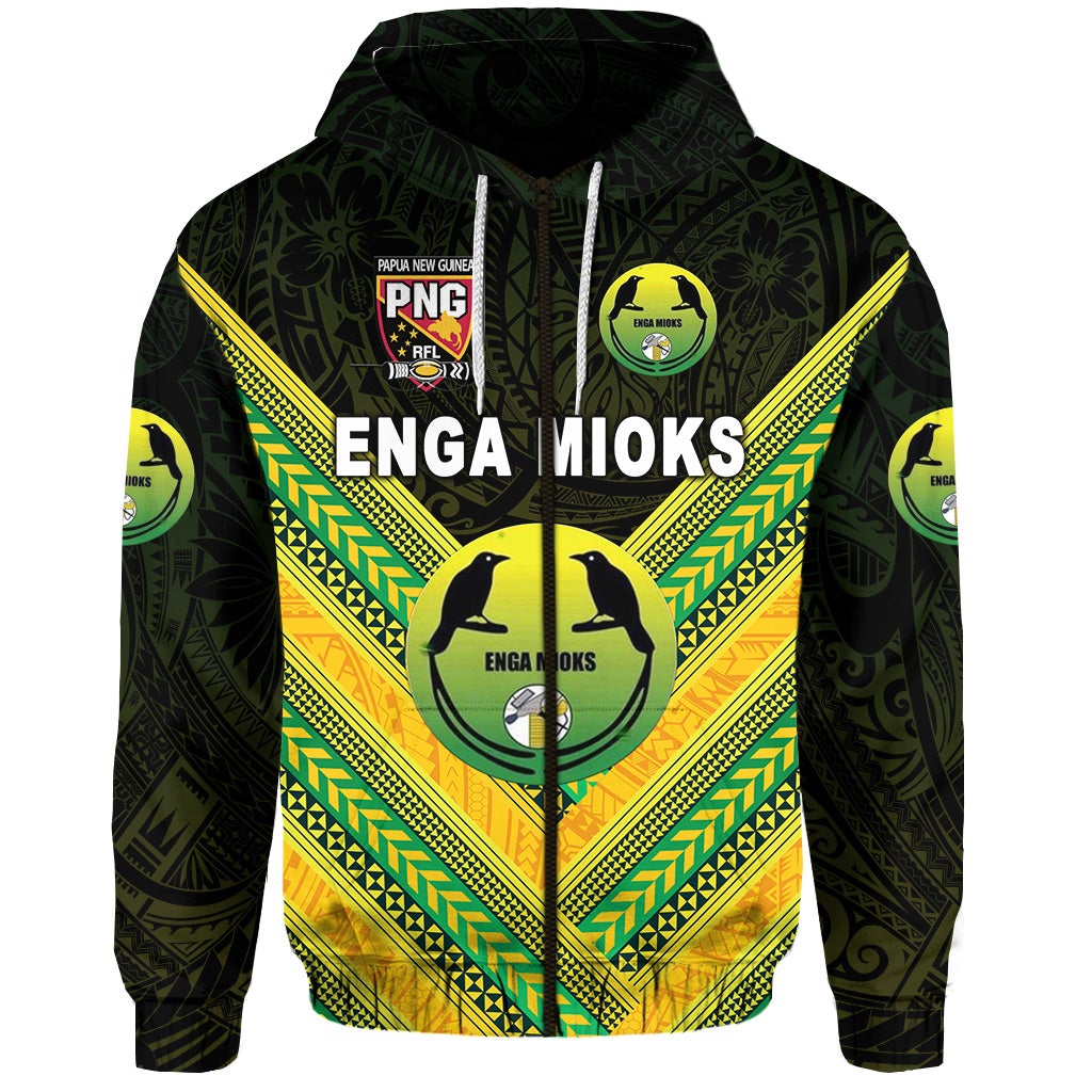 Custom Papua New Guinea Enga Mioks Zip Hoodie Rugby Original Style Black, Custom Text And Number LT8 - Wonder Print Shop