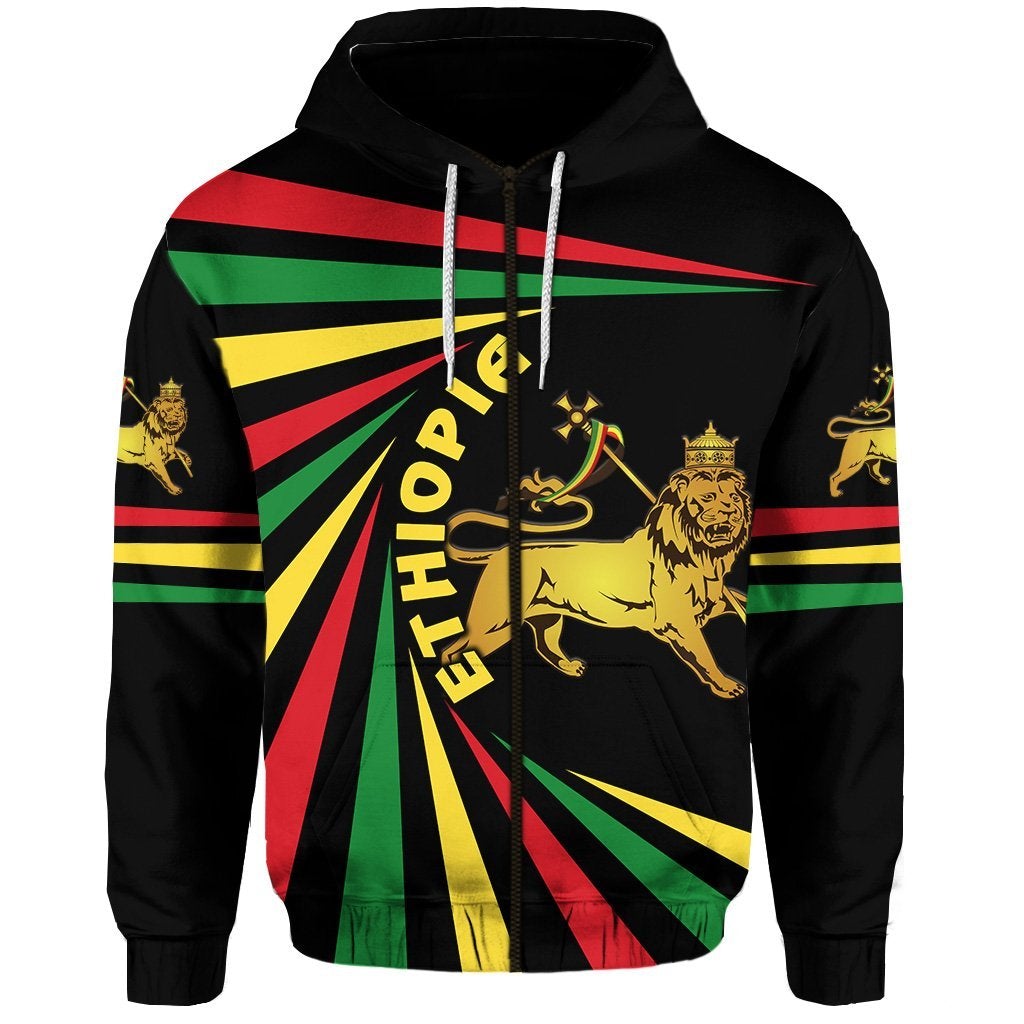 Ethiopia Lion Of Judah Zip Hoodie Creative Style LT8 - Wonder Print Shop