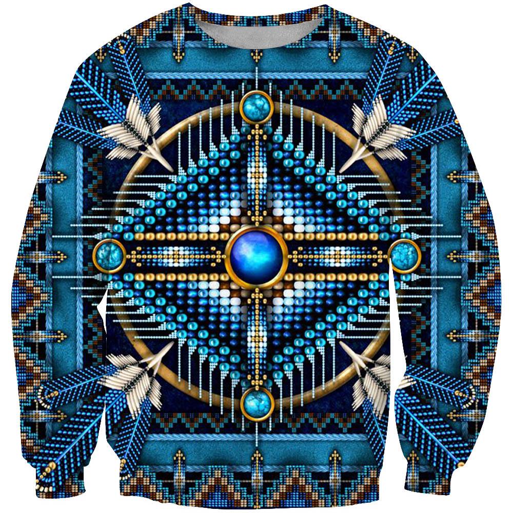 Mandala Blue Flower Native American Design 3D Sweatshirt LT10 - Wonder Print Shop