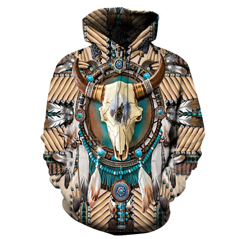 Bison Skull Native American All Over Hoodie LT10 - Wonder Print Shop