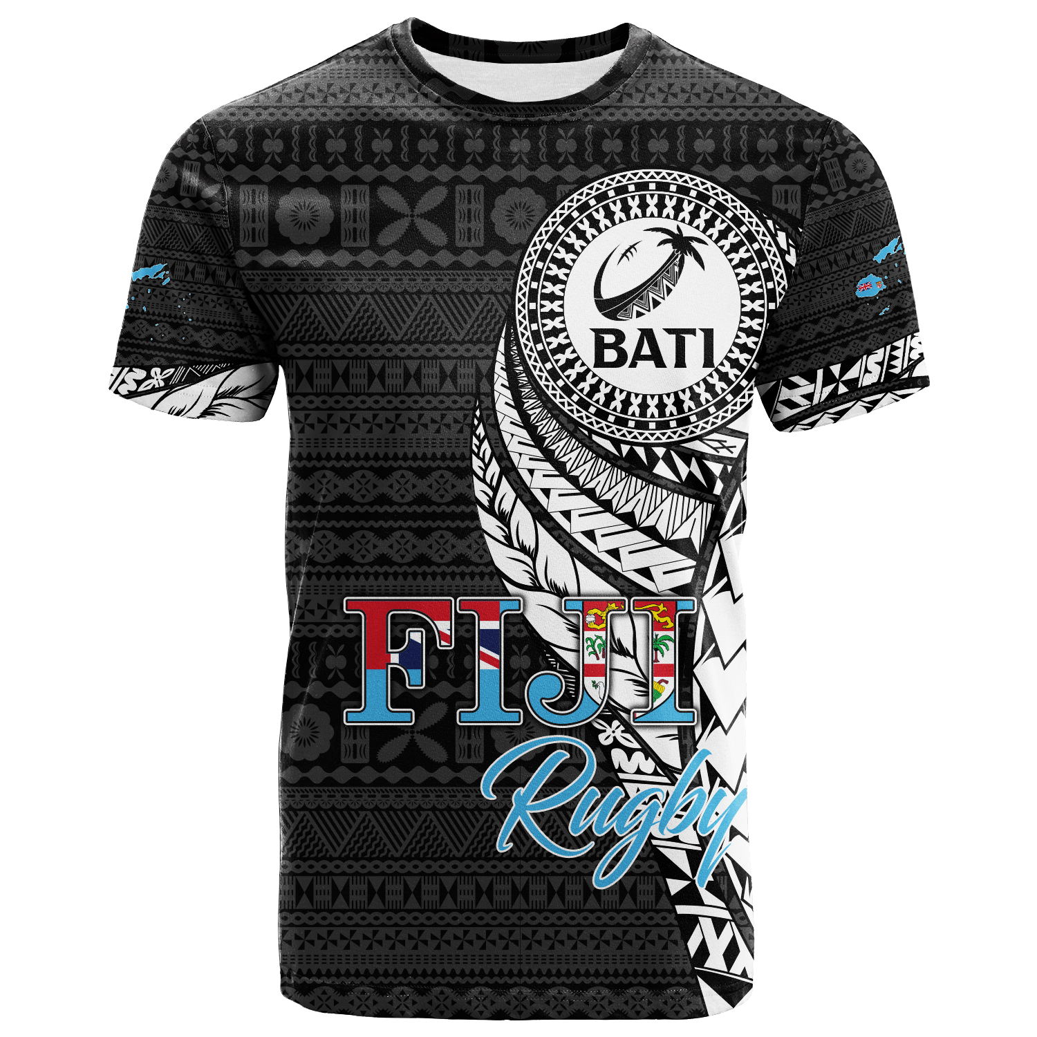 Fiji Rugby Bati Tapa Pattern T Shirt LT2 - Wonder Print Shop