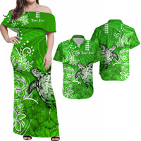 Personalised Hawaii Matching Hawaiian Shirt And Dress Polynesia Green Sea Turtle Honu and Hibiscus LT13 - Wonder Print Shop