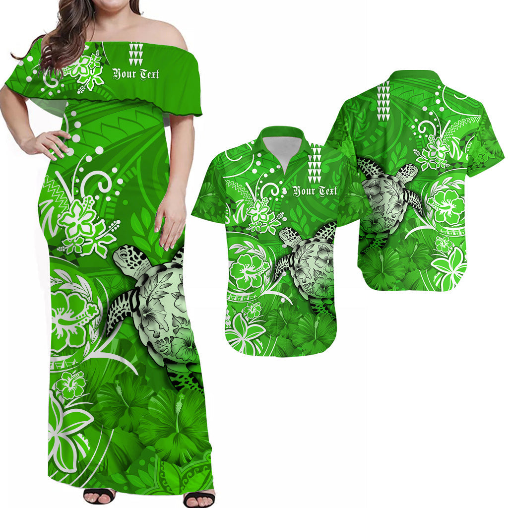 Personalised Hawaii Matching Hawaiian Shirt And Dress Polynesia Green Sea Turtle Honu and Hibiscus LT13 - Wonder Print Shop