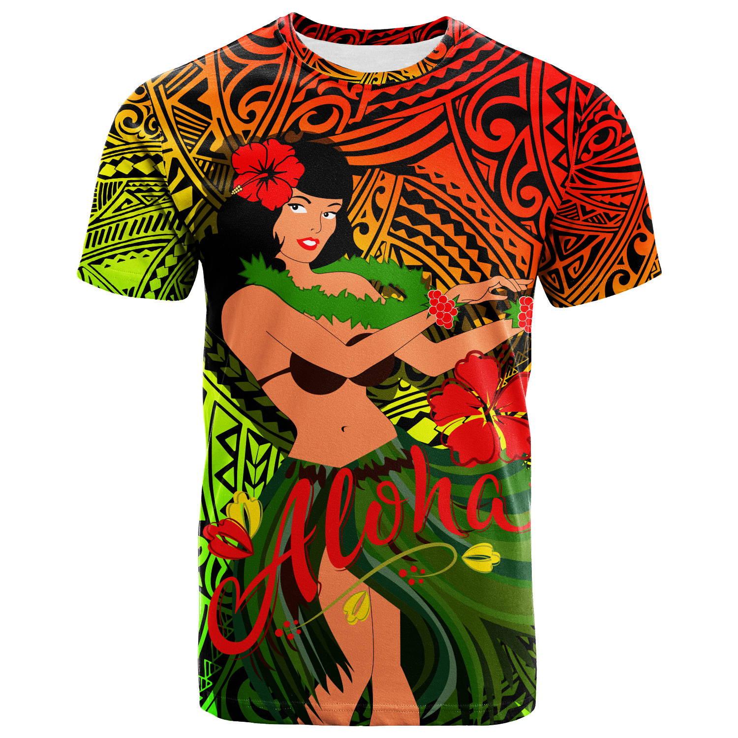 Custom Hawaii Hula Girl Reggae T Shirt LT2 - Wonder Print Shop