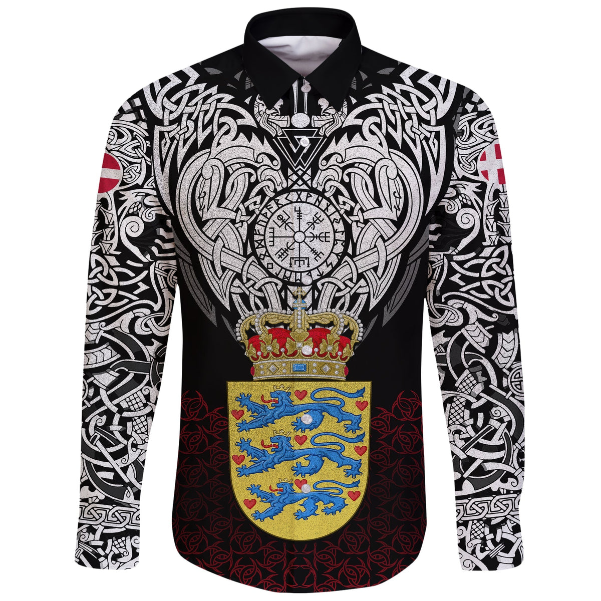 Viking Long Sleeve Button Shirt Denmark Viking Symbol RLT12 - Wonder Print Shop