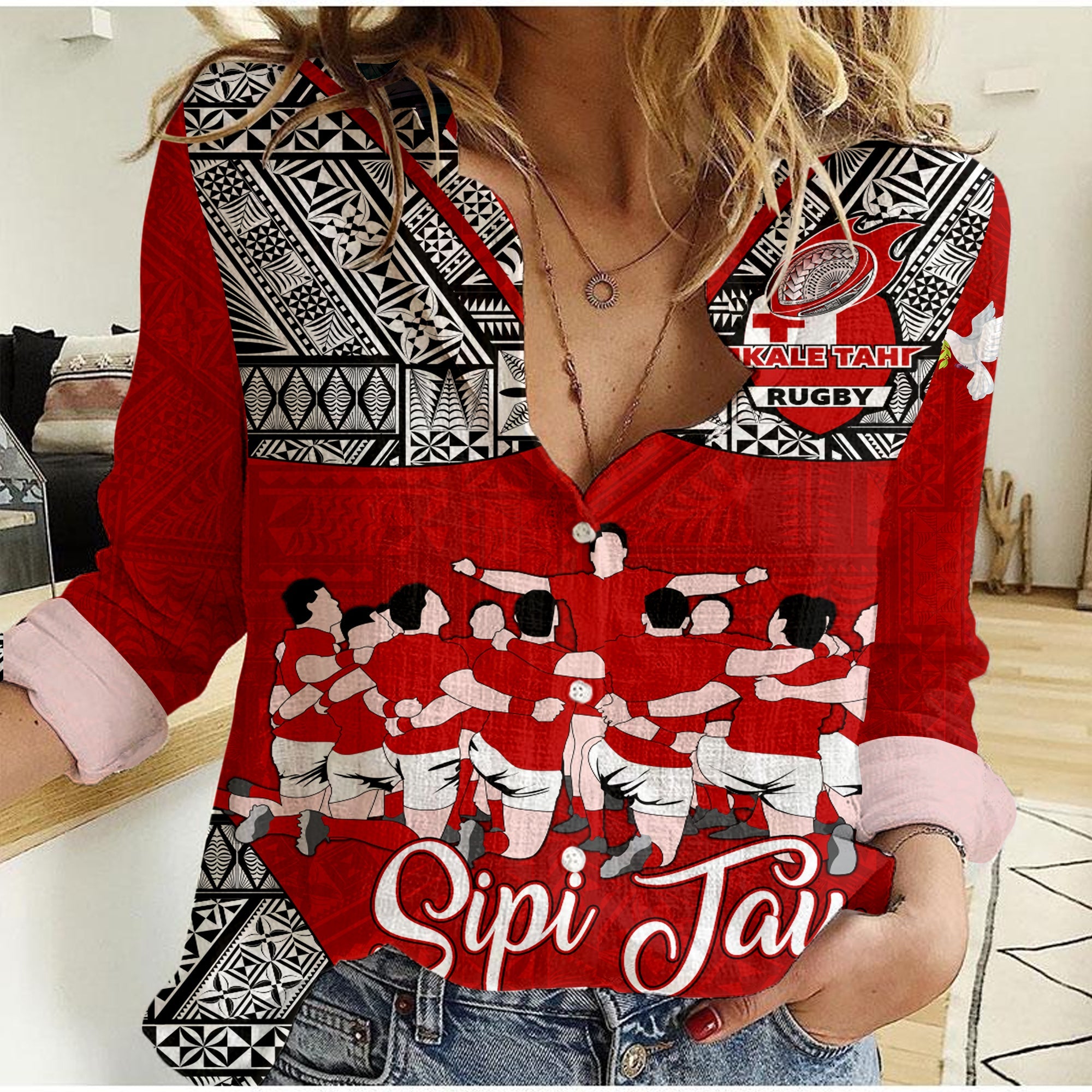 Custom Personalised Tonga Rugby Ikale Tahi Sipi Tau Women Casual Shirt LT2 - Wonder Print Shop