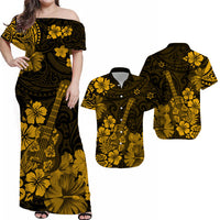 Hawaii Matching Hawaiian Shirt And Dress Polynesia Gold Ukulele Flowers LT13 - Wonder Print Shop