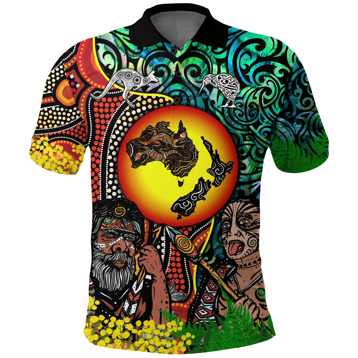 Australia Aboriginal Kangaroo Combine New Zealand Maori Kiwi Bird Polo Shirt LT2 - Wonder Print Shop