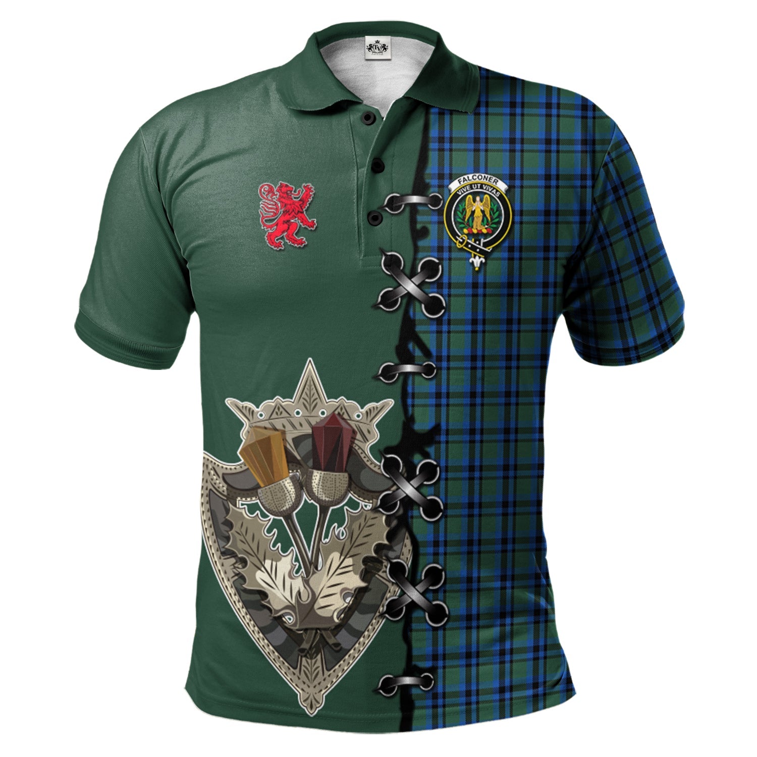 scottish-falconer-clan-crest-tartan-lion-rampant-and-celtic-thistle-polo-shirt