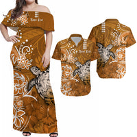 Personalised Hawaii Matching Hawaiian Shirt And Dress PolynesiaGold Sea Turtle Honu and Hibiscus LT13 - Wonder Print Shop