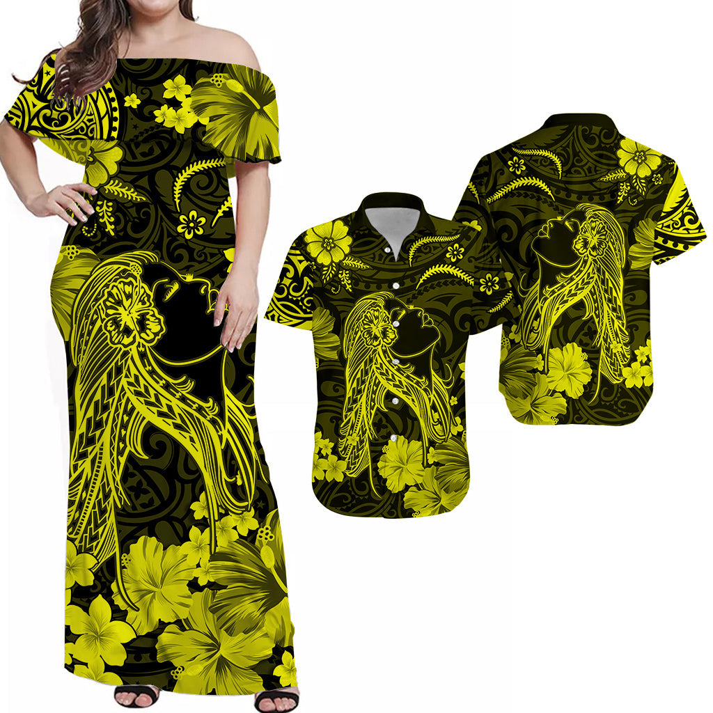 Hawaii Matching Hawaiian Shirt And Dress Polynesia Yellow Beautiful Hula Girl LT13 - Wonder Print Shop