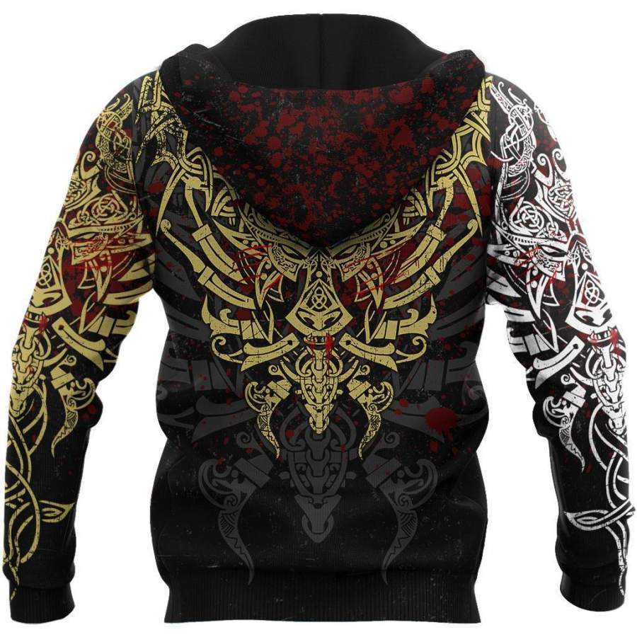 Viking Clothing Geki and Freki Viking Wolf Iii Tattoo Hoodie RLT12 - Wonder Print Shop