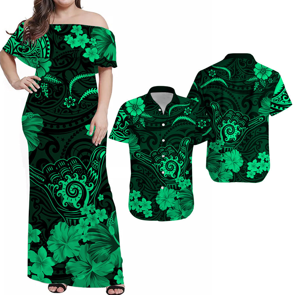 Hawaii Matching Hawaiian Shirt And Dress Polynesia Green Cool Shaka Sign LT13 - Wonder Print Shop