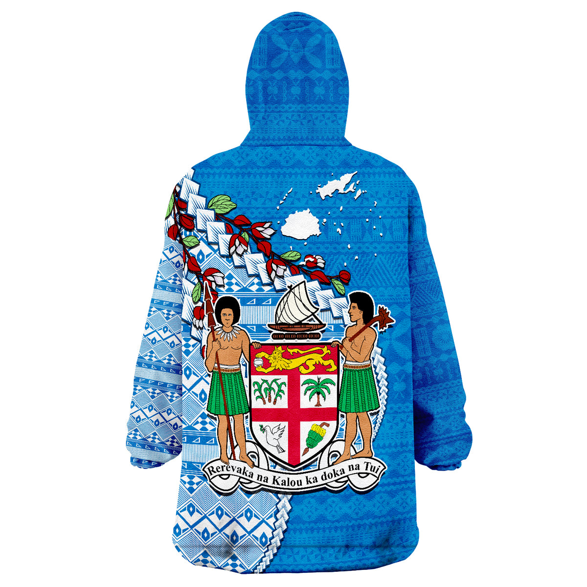 Fiji Fijian Drua Mix Tagimaucia Flower Blue Style Wearable Blanket Hoodie - Wonder Print Shop