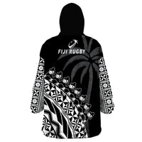 Fiji Rugby Fijian Cibi Dance Tapa Pattern Black Wearable Blanket Hoodie - Wonder Print Shop