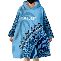 Fiji Rugby Fijian Cibi Dance Tapa Pattern Blue Wearable Blanket Hoodie - Wonder Print Shop