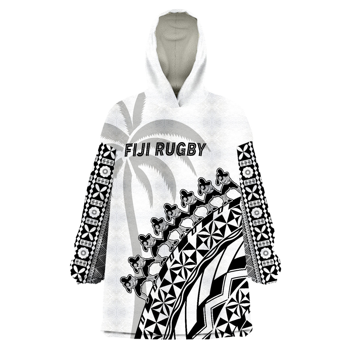 Fiji Rugby Fijian Cibi Dance Tapa Pattern White Wearable Blanket Hoodie - Wonder Print Shop