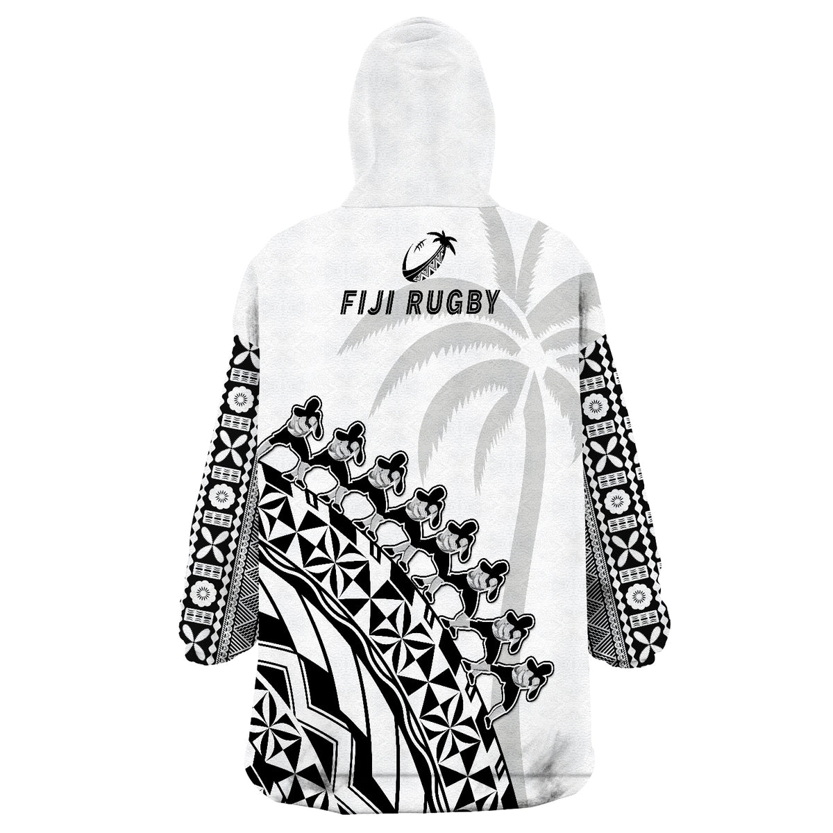 Fiji Rugby Fijian Cibi Dance Tapa Pattern White Wearable Blanket Hoodie - Wonder Print Shop