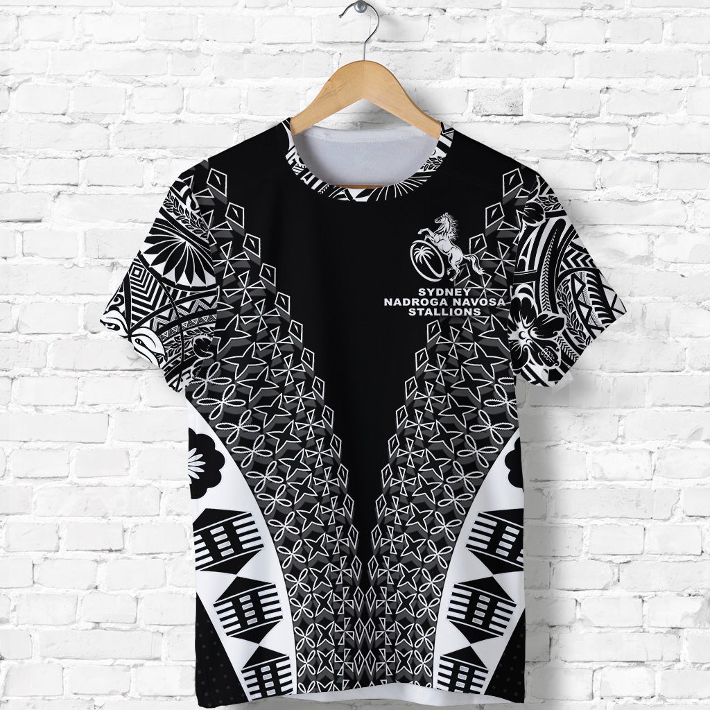 Black rugby T-shirt with centered horse logo and SYDNEY NADROGA NAVOSA STALLIONS text