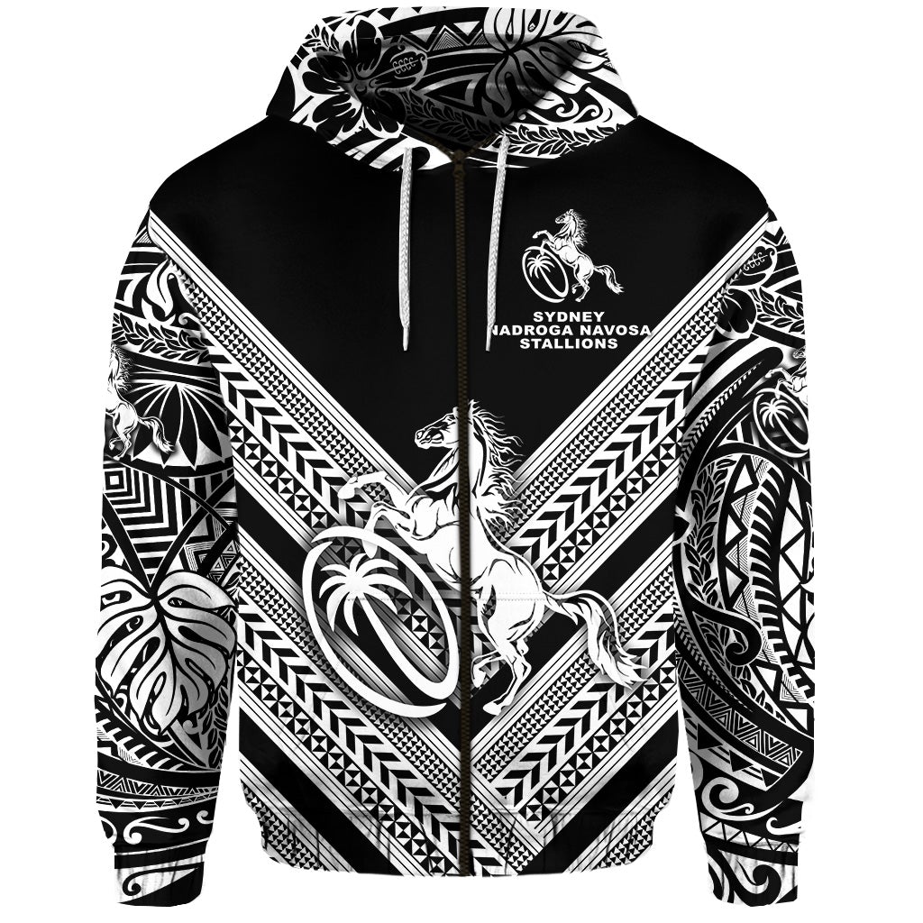 Fiji Rugby Zip Hoodie Sydney Nadroga Navosa Stallions Creative Style Black LT8 - Wonder Print Shop