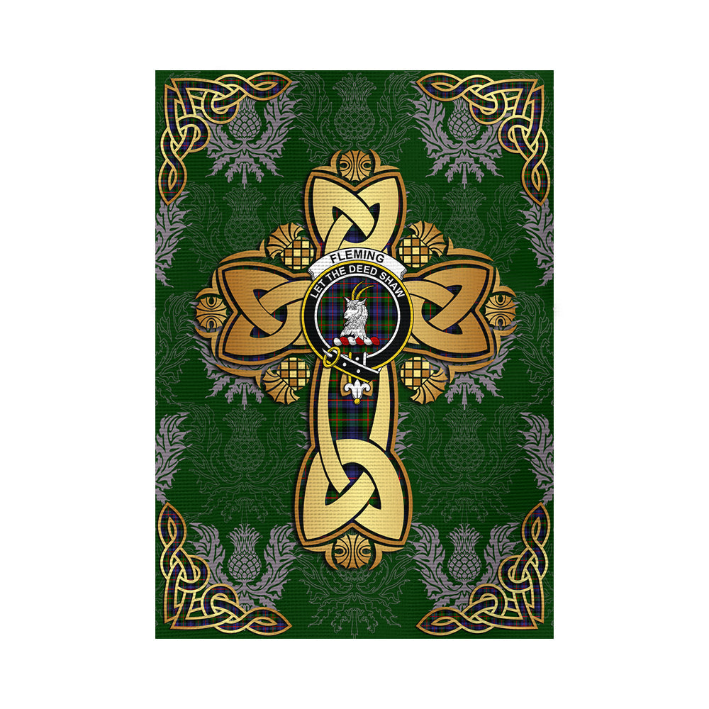 scottish-fleming-clan-crest-tartan-golden-celtic-thistle-garden-flag