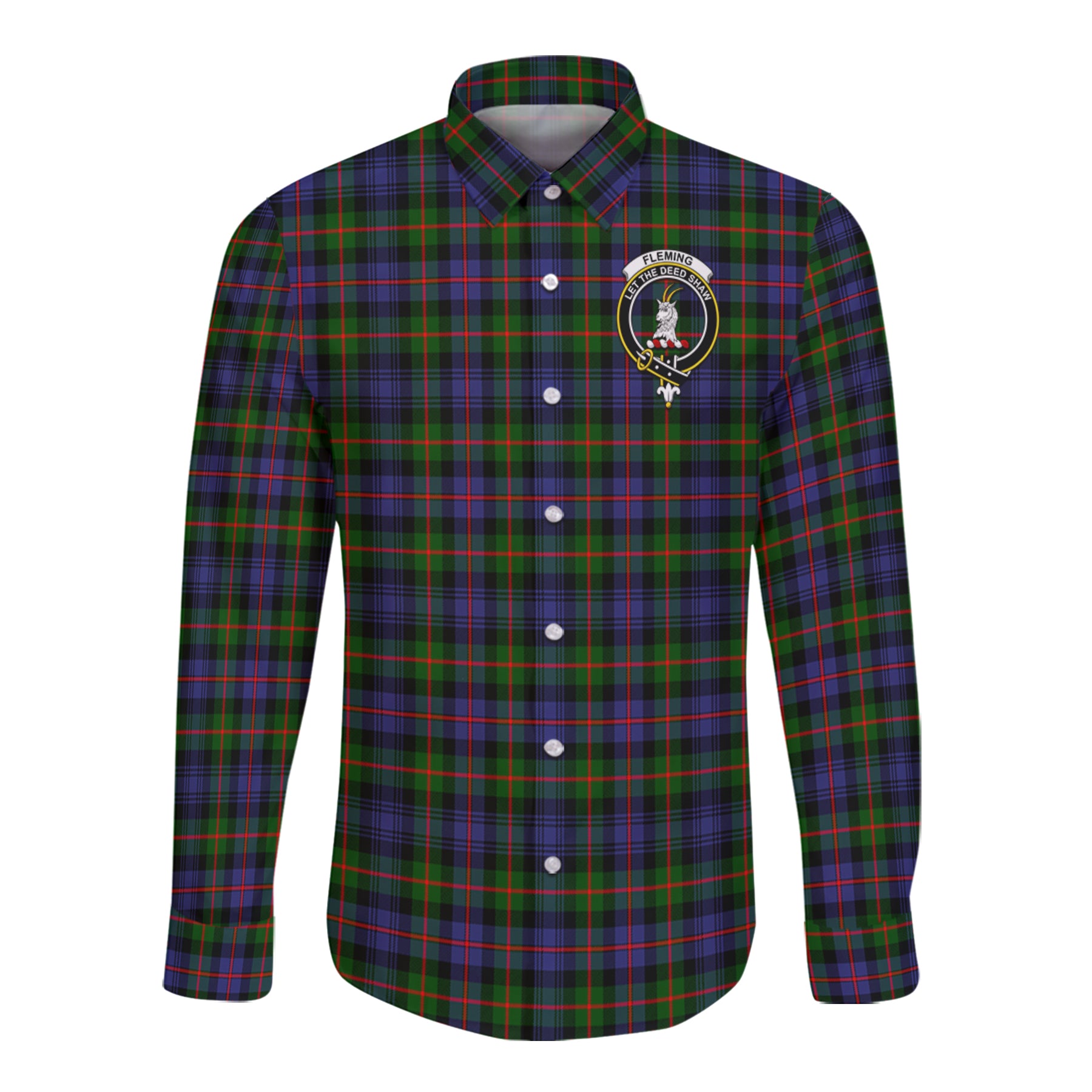 Fleming Tartan Long Sleeve Button Up Shirt with Scottish Family Crest K23