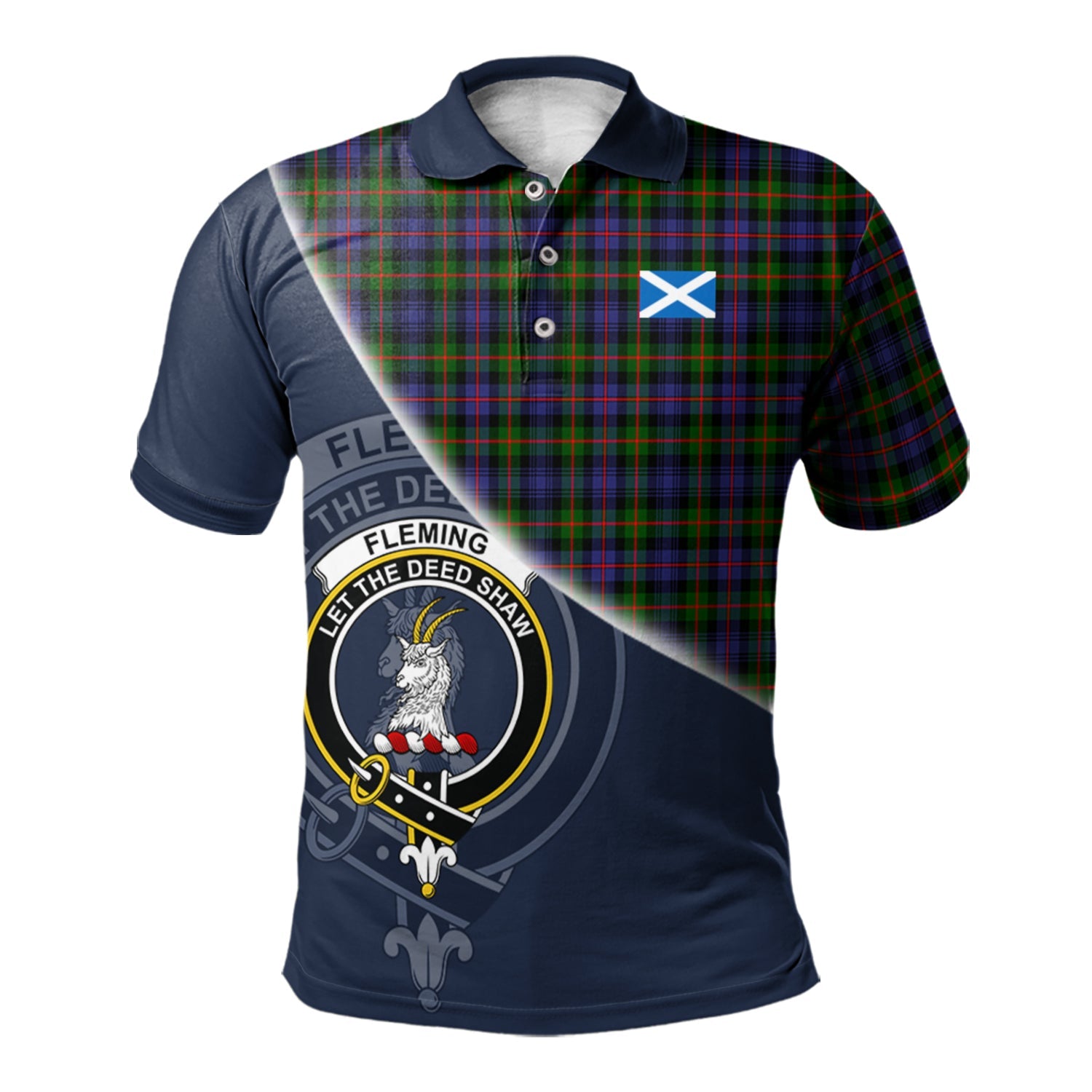 scottish-fleming-clan-crest-tartan-scotland-flag-half-style-polo-shirt