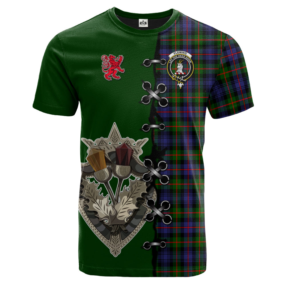 scottish-fleming-clan-crest-tartan-lion-rampant-and-celtic-thistle-t-shirt