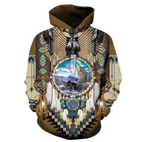 Wofl Dreamcatcher Brown Native American Hoodie LT10 - Wonder Print Shop