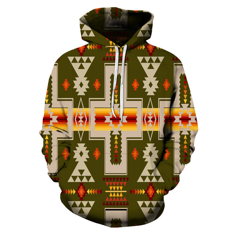 NAT00062 3HOO12 Dark Green Tribe Design Native American All Over Hoodie LT10 - Wonder Print Shop