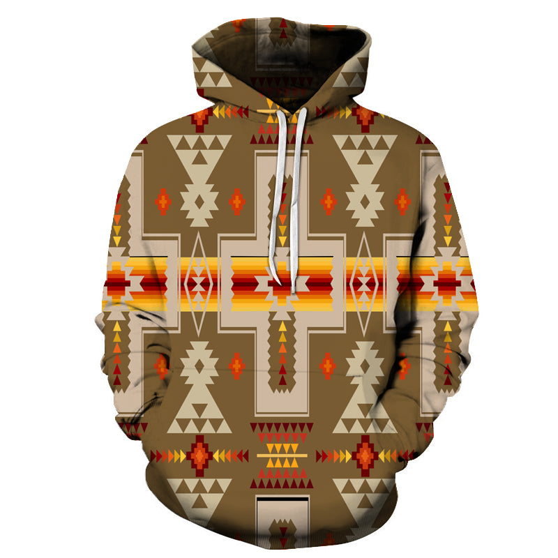 Light Brown Tribe Design Native American All Over Hoodie LT10 - Wonder Print Shop