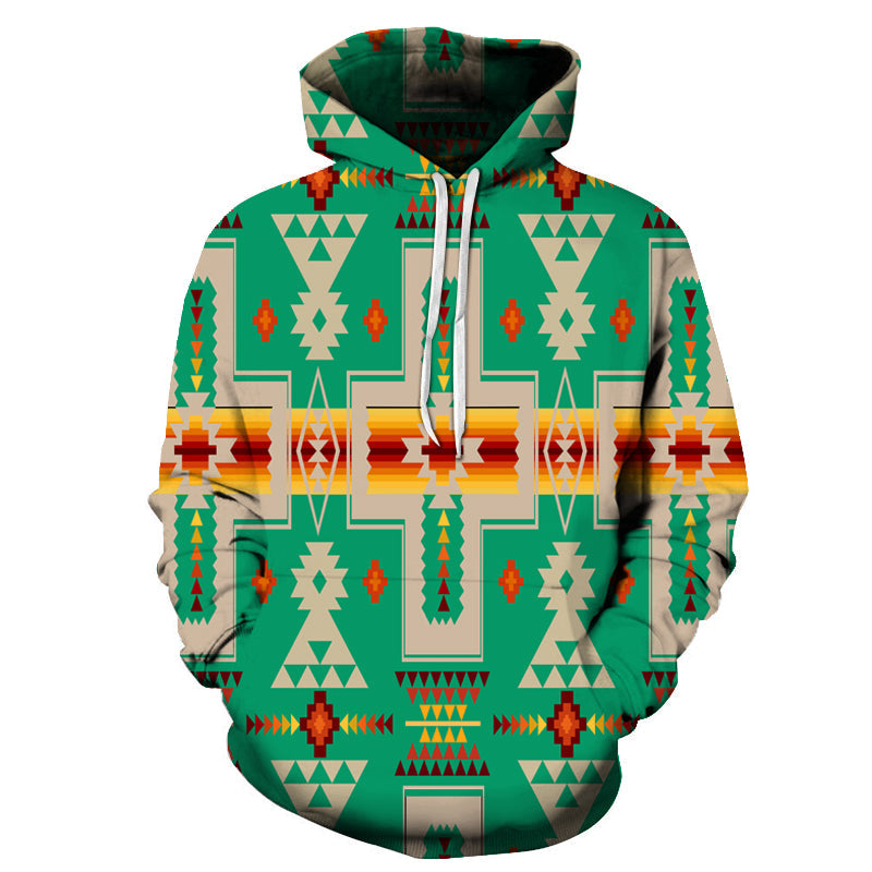 Light Green Tribe Design Native American All Over Hoodie LT10 - Wonder Print Shop